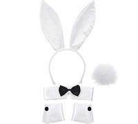 SATINIOR Women's Bunny Costume Set Rabbit Ear Headband Collar Bow Tie Cuffs Rabbit Tail for Halloween Costume Cosplay Party (White)