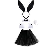 SATINIOR Women's Bunny Costume Set Rabbit Ear Headband Collar Bowtie Cuffs Rabbit Tail Tutu Skirt for Easter Party(Black)