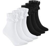 SATINIOR Women's Ruffle Socks Lace Topped Ankle Socks Opaque Frilly Socks Lace Trim Princess Socks for Women