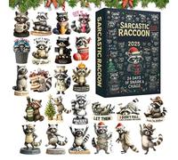Satirical Raccoon s 2025, 24-Day Christmas Countdown Calendar, With 24 2d Acrylic Satirical Raccoon Keychain, Christmas Tree Hanging Decoration, For Raccoons Lovers