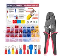 Satisby Crimping Tool Set for Insulated Electrical Connectors AWG22-10/0.5-6mm²,with 28 Types 455PCS of Crimp Connectors