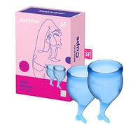 Satisfyer Feel Secure Menstrual Cup 2 Pieces | Reusable & Sustainable Menstruation Cups in 15 & 20 ml | Easy to Clean & Comfortable | Long-Lasting Period Protection Medical Silicone: Blue
