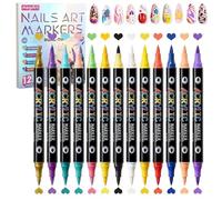 Satiskid 12 Pieces 24 Colours Nail Polish Pen Set - Dual Tip Nail Art Marker Set, Double Acrylic Nail Art Pens, 3D Nail Art Pen DIY Graffiti Pen, Nail Art Pen for DIY Nail Design & Nail Art