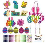 Satiskid 13 Pack Easter Painting Craft for Kids, DIY Wooden Bunny Eggs Chicks Wind Chime Craft Set for Kids, Easter Craft Decorations, Make You Own Rabbits Wind Chime Ornaments