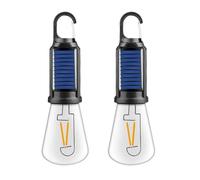 Satiskid 2 Pack Solar Rechargeable Hooked Camping Lanterns Waterproof Hanging Tent Lights Bulbs with 3 Modes, Portable LED Camping Lamps for Outdoor Hiking, Fishing, Backpacking and Emergency Light