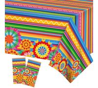 Satiskid 2 PCS Mexican Fiesta Party Tablecloth, Cinco De Mayo Party Table Covers, Colorful Floral Striped Plastic Waterproof Tablecloth, Mexican Themed Party Decoration Tablecloth (130 X 220cm)