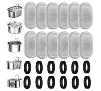 Satiskid 24Pcs Cat Water Fountain Filters, Pet Water Fountain Filters Replacement Set Including 12Pcs Activated Carbon Filter and 12Pcs Foam Sponge, Water Filters for 3.2L/2L Cat Drinking Fountains