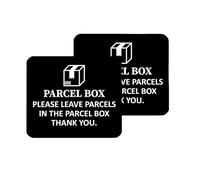 Satiskid 2pcs Parcel Box Sign, Black Please Leave Parcels Here Signs, Self-Adhesive Aluminum Mailbox Stickers for Door Package Delivery, 10x10cm
