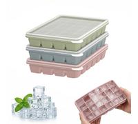 Satiskid 3 Pack Ice Cube Tray with Lids, Stackable Silicone Ice Cube Moulds Reusable and BPA Free Square Ice Cube Molds Maker for Whiskey Cocktail Coffee Baby Food, Easy-Release & Dishwasher Safe