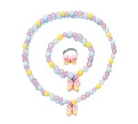Satiskid 3 Pcs Butterfly Girls Jewellery Set, Lovely Beaded Necklace and Bracelet with Ring, Princess Dress Up Accessories for Toddlers Girls Kids Gift