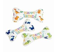 Satiskid 3 Pcs Dog Birthday Bone Toy Set, Fun Interactive Pet Squeaky Present, Soft Plush Happy Birthday Chew Toy with Hidden Squeakers for Dogs Celebration Party Favor Gift (Green Blue Orange)