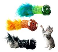 Satiskid 3 PCS Interactive Cat Feather Toys, Cat Spring Mouse Toy with Feather Tail, Cat Teaser Toy for Cat Kitten