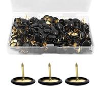 Satiskid 300 Pcs Black Drawing Pins, Round Head Push Pins with Gold Needle Points, Office Bulletin Board Tacks, Decorative Thumb Tacks for Notice Boards, Photo Walls, and Craft Projects