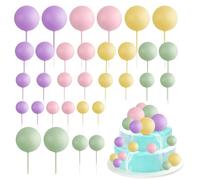 Satiskid 32 Pieces Foam Ball Cake Topper Decoration, Round Cake Decorations, Purple Pink Yellow & Green Mini Balloon Cake Inset Decoration for Wedding Party Birthday Cake Decorating (Yellow)