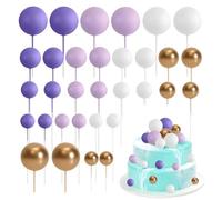 Satiskid 32 Pieces Foam Ball Cake Topper Decoration, Round Cake Decorations, Purple White & Gold Mini Balloon Cake Inset Decoration for Wedding Party Birthday Cake Decorating (Purple)