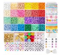 Satiskid 3911 Pony Beads Kit, 24 Colors Pony Beads for Friendship Bracelet Making, DIY Craft Making Kit with Letter Beads, Smiley Faces & Charms, Kandi Beads Set for Jewelry Necklace Keychain