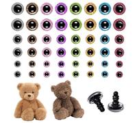 Satiskid 48Pcs Safety Eyes, Glitter Crochet Eyes with Washers, 8 Colors 12mm/16mm/20mm Colored Doll Eyes 3D Stuffed Animal Animal Eye for Amigurumi, Doll Making, Plush Toys DIY Crafts