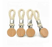 Satiskid 4PCS Hanging Tea Towels Clips, Wood & Braided Cotton Rope Towel Holders, Beige Kitchen Bathroom Towel Clips with Rustproof Metal, No-Drill Organizer for Kitchen and Bathroom