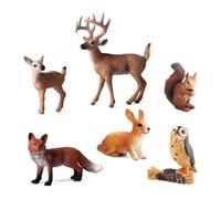 Satiskid 6 Pcs Forest Animals Figurines, Realistic Wild Animal Models | Mini Deer, Red Fox, Hare, Squirrel, Owl Figurines, Miniature Figures for Christmas Diorama, Cake Topper, Micro Landscape