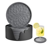 Satiskid 6 PCS Silicone Coasters for Drinks, Thickened Anti-Slip Non-stick Cup Mat, Round Mugs Coasters with Holder, Heat Resistant Cup Mat for Home Bar Office Coffee Beer Tea Hot & Cold Drinks (Grey)