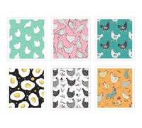 Satiskid 6 Pcs Swedish Dishcloth, Reusable Sponge Cleaning Cloths, 18x20cm Quick Drying Washable Dish Cloths, Absorbent Reusable Paper Towels with Cute Chicken Design