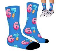 Satiskid 67 Meme Socks for Adults - Funny Novelty 6 7 Six Seven Socks, One Size Fits Most Men & Women (Blue)