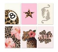 Satiskid 6PCS Leopard Print Posters for Bedroom, Pink Toned Aesthetic Unframed Wall Art Set, Cheetah Print Room Decor for Living Room Bar Cafe Dorm Y2K Style Decorations (8x10 Inch