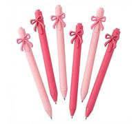 Satiskid 6PCS Pink Bow Pens, 0.5mm Black Ink Retractable Gel Pens, Cute Bow Decoration Writing Pens for Girls Students Journaling Note Taking Office Supplies (Light pink & dark pink)