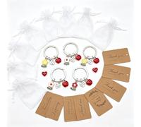 Satiskid 8 Pcs Thank You Keychains Set, Apple & Flower Charms Key Rings | Thank You Heart Pendant Bag Ornaments with Gift Cards & Organza Bags, Christmas Thanksgiving Party Favors