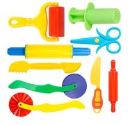 Satiskid 9 PCS Children's Clay Tools, Playdough Tools Kit for Kids, Including Cutters Roller, Rolling Pins, Safety Scissors,Dough Extruder, Plastic Knife, Playset for Toddler Preschool Art Toys