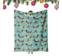 Satiskid Christmas Blanket Throw, 100 x 150cm Blue Dachshund Home Decorative Blanket, Warm Flannel Blanket for Sofa Couch Bed Travel, Warm Cozy Christmas Blanket (Blue)