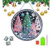 Satiskid Christmas Tree Diamond Painting Pendant, 5D DIY Hanging Ornaments for Home Office Garden Xmas Decor, Merry Christmas Painting Kits for Kids Adults