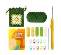 Satiskid DIY Crochet Drawstring Bag Kit for Beginners, Small Pouch Crochet Kit, Complete Accessories Tools to Make a Bag with Instruction and Video for Hand-Knitting Lovers (Green)