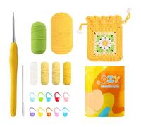 Satiskid DIY Crochet Drawstring Bag Kit for Beginners, Small Pouch Crochet Kit, Complete Accessories Tools to Make a Bag with Instruction and Video for Hand-Knitting Lovers (Yellow)