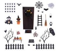 Satiskid Halloween Dollhouse Kit, Door, Witch, Pumpkin, Skeleton, Cobweb, Coffin, Bat Miniature Figures, Halloween Mini Fairy Garden Decorations, Dollhouse Horror Decoration Set