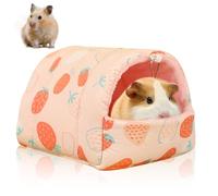 Satiskid Hamsters Bed, Winter Warme Cozy Cave with Hanging Hook for Chinchillas, Hamsters, Mini Hedgehog, Budgerigar, Peony Parrot or Other Small Pets (Pink)