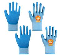 Satiskid Kids Gardening Gloves 2 Pairs - Rubber Coated Work Gloves for Ages 5-9, Beach Combing & Yard Safety Gloves with Animal Patterns (Blue, M)
