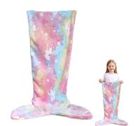 Satiskid Kids Mermaid Tail Blanket, Mermaid Glow in the Dark Blanket for Girls, Soft Flannel Snuggle Throw Mermaid Sleeping Bag Sofa Blankets for Kids, 100 x 50cm