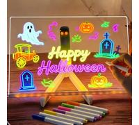 Satiskid LED Note Board with 7 Colors Pen, 30 X 20cm Acrylic Dry Erase Board with Light, LED Drawing Writing Board for Kids, Light-Up Message Note Board with Stand for Room/Store/Office/Festival