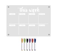 Satiskid Magnetic Weekly Planner, Magnetic Acrylic Calendar for Fridge, Weekly Meal Planner and Grocery List, Clear Calendar Planner Dry Erase Board Set for Refrigerator/Glass/Kitchen/Office (White)