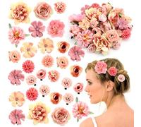 Satiskid Silk Fabric Flower Hair Clips - 30PCS Realistic 3D Rose Hairpins for Women, Multiple Elegant Designs Boho Wedding Beach Party Hair Accessories (Red series)