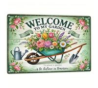 Satiskid Vintage Metal Garden Sign, Welcome to My Garden Tin Sign, 8x12 Inch Rustic Outdoor Decor for Fence Yard Gate, Gardening Gifts for Women