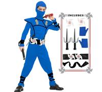 SATKULL Kids Ninja Costumes Set Halloween Ninja Costume Boys Ninjas Cosplay Suit with Accessories Toys for Kids(Kids-S-4/5T Blue)
