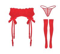 Satohom Women Lace Suspender Belt Plus Size Garter Belt Sexy Lingerie Set with 4 Strap and G-String for Stockings,Black,White,Red,One Size