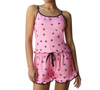 Satohom Women's Ice Silk Y2K 2 Pieces Outfit Sexy Summer Pj Sets Sleeveless Heart Print Cami Tops High Waist Shorts Cute Pajama Suit Sling Tank Top Streetwear Clothes Set Sleepwear Loungewear，S-XL