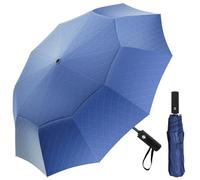 Satol 54 Inch Large Golf Umbrella, Windproof 10 Ribs Automatic Open/Close Oversize Double Canopy Portable Folding Travel Umbrella, UPF 50+ Sun & Rain Compact Lightweight Umbrellas for Outdoor, Blue
