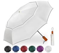 Satol Large Compact Golf Umbrella for Rain, 46Inch Windproof 10 Ribs Double Canopy Vented Automatic Open/Close Travel Umbrella with Reflective Strips, Lightweight UV Protection Umbrellas for Outdoor