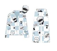 Satoru Gojo Anime Pajama Cute Nightwear Two Piece Sets Gojo Satoru Kawaii Loungewear Long Sleeve and Long Pants Sleepwear Suits for Women