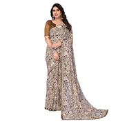 Satrani Women's Lace & Polka Printed Chiffon Saree with Unstitched Blouse Piece(_, Light Brown & Beige4, One Size