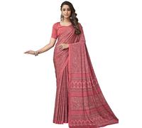Satrani Women's Printed Crepe & Silk Saree with Unstitched Blouse Piece, Pink2, One size